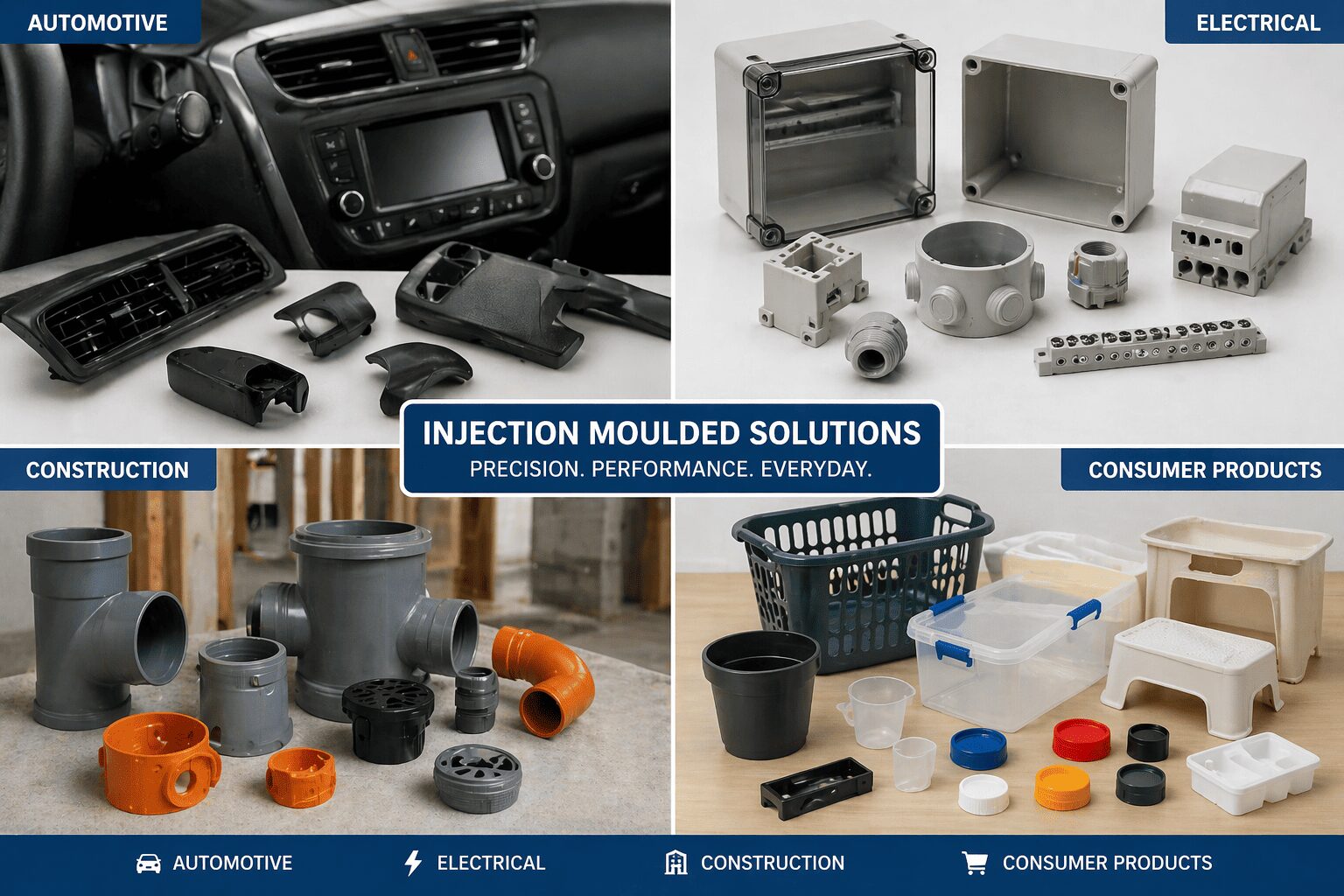 Plastic injection molding parts across multiple industries. 