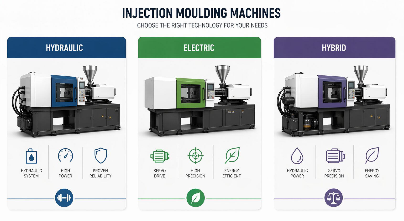 Types of injection moulding machines comparison.