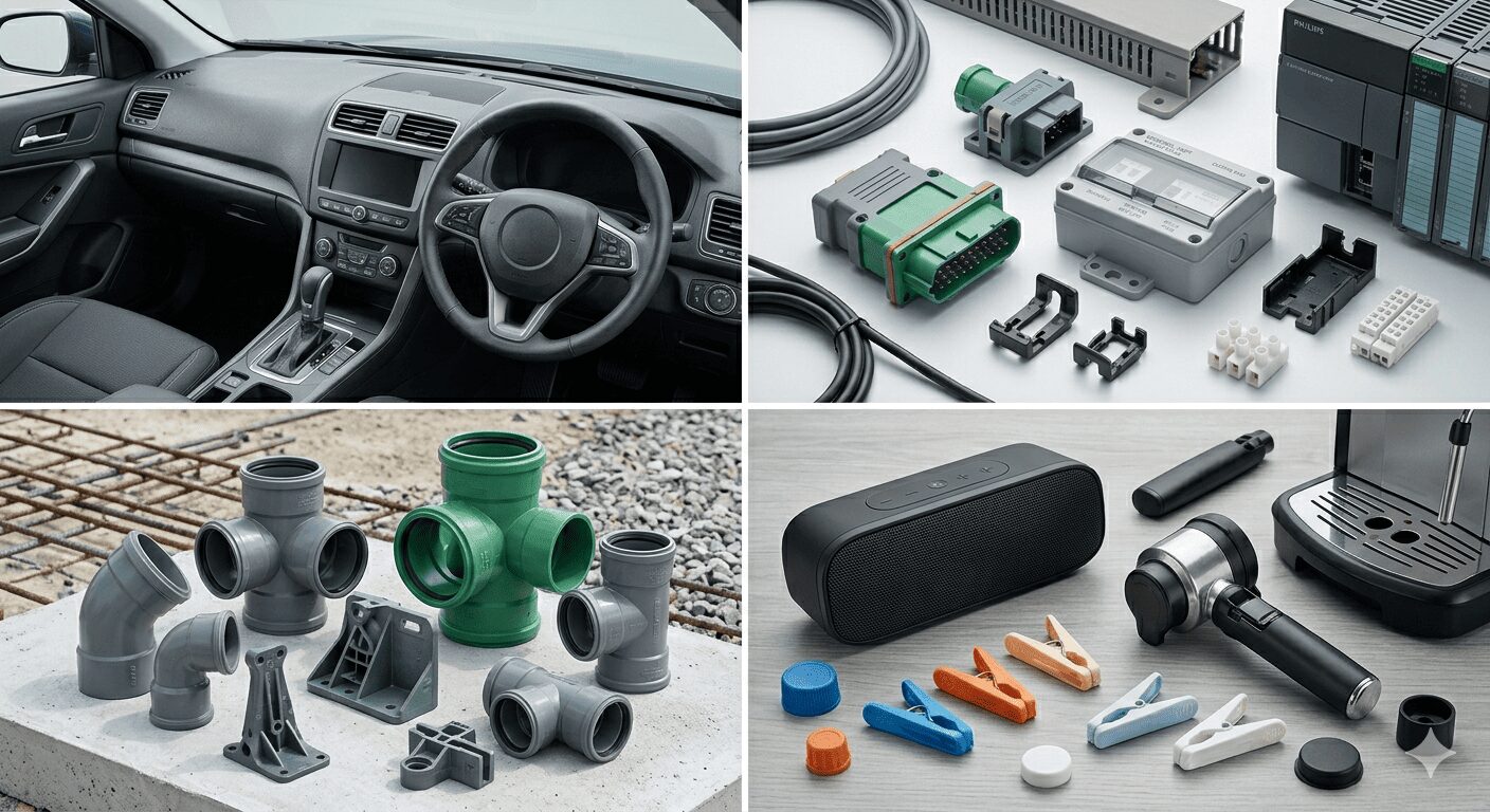 Industries where injection moulding is commonly used.