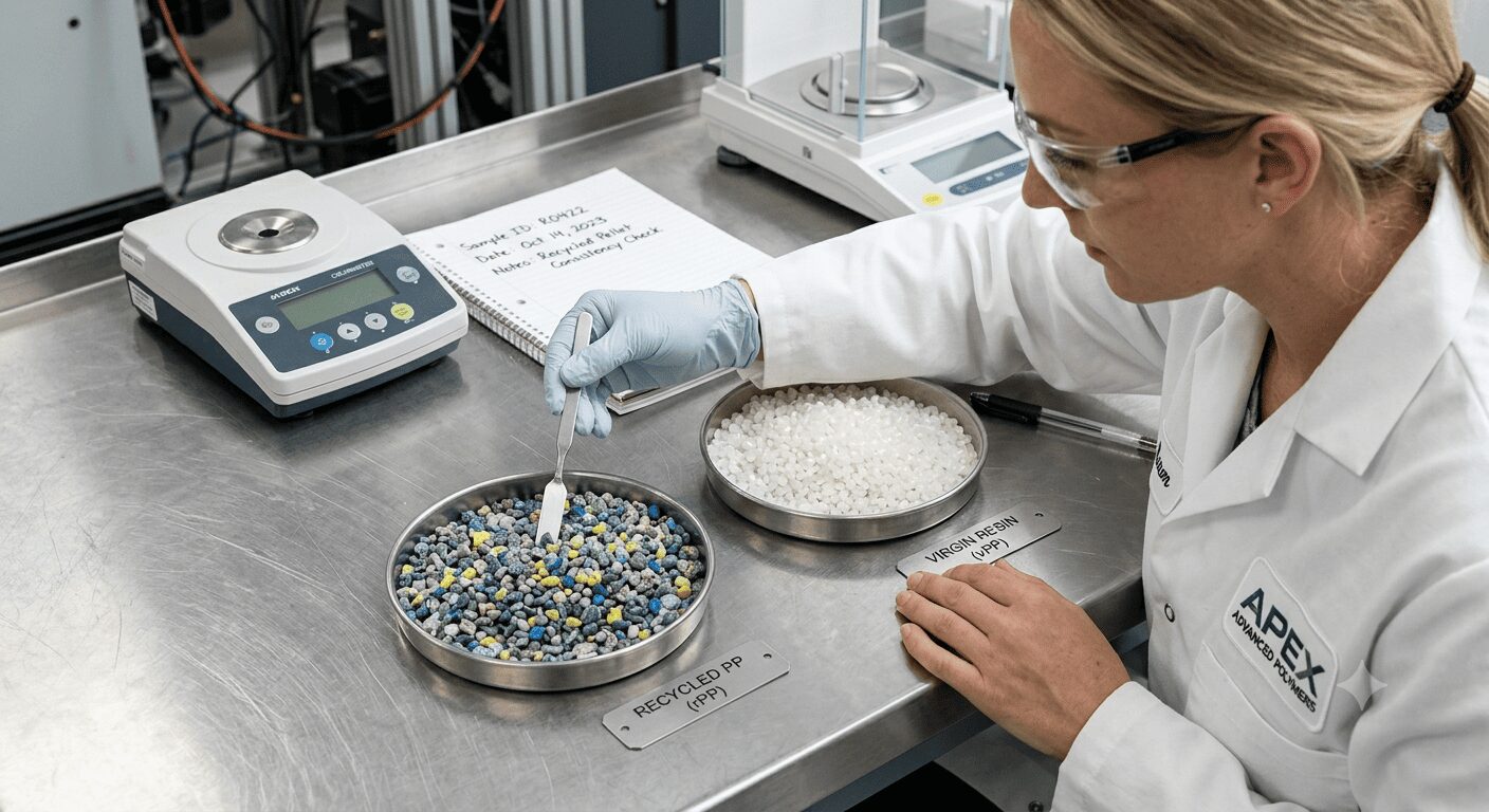 A modern production line showing recycled resin entering manufacturing.