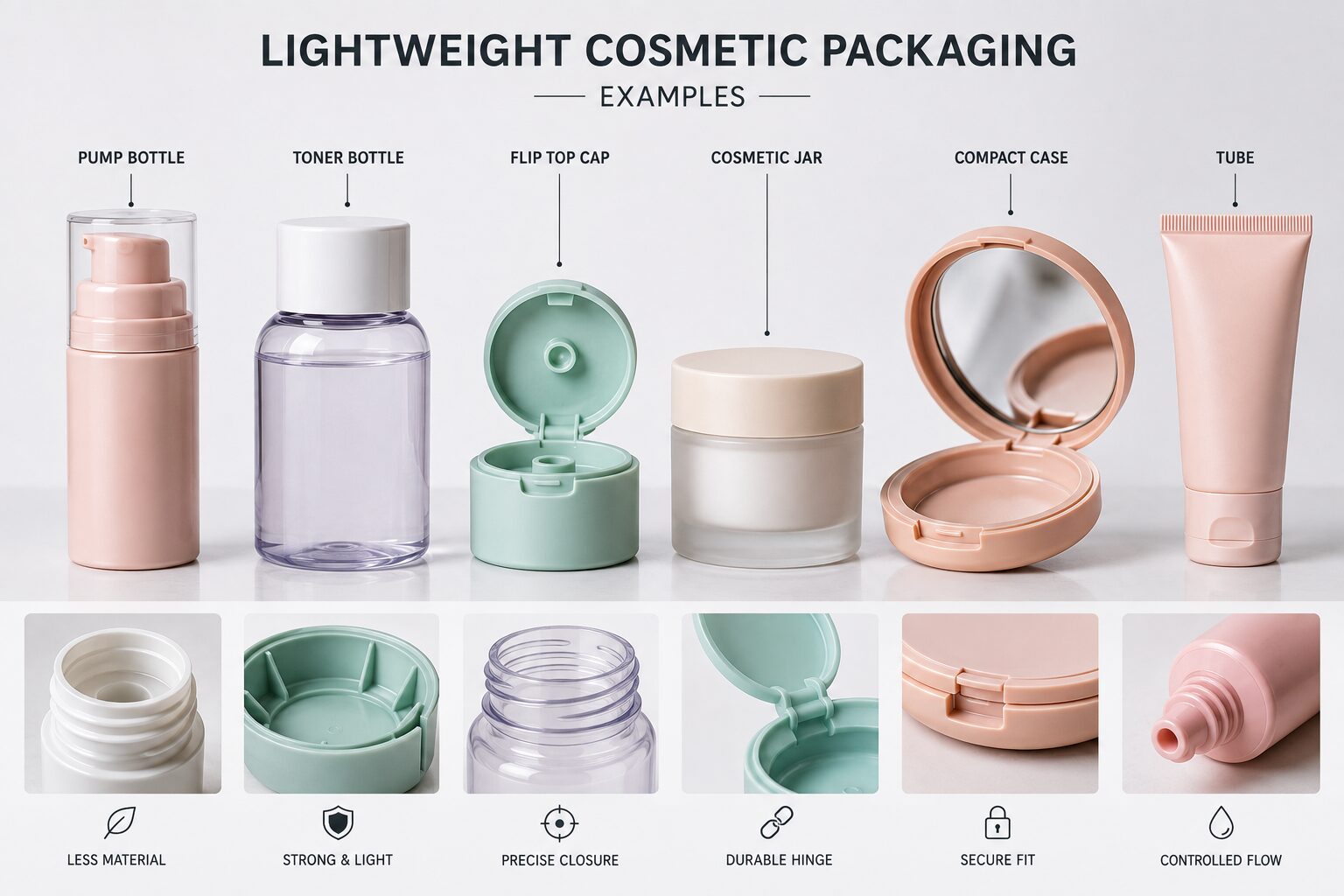 Examples of lightweight cosmetic packaging