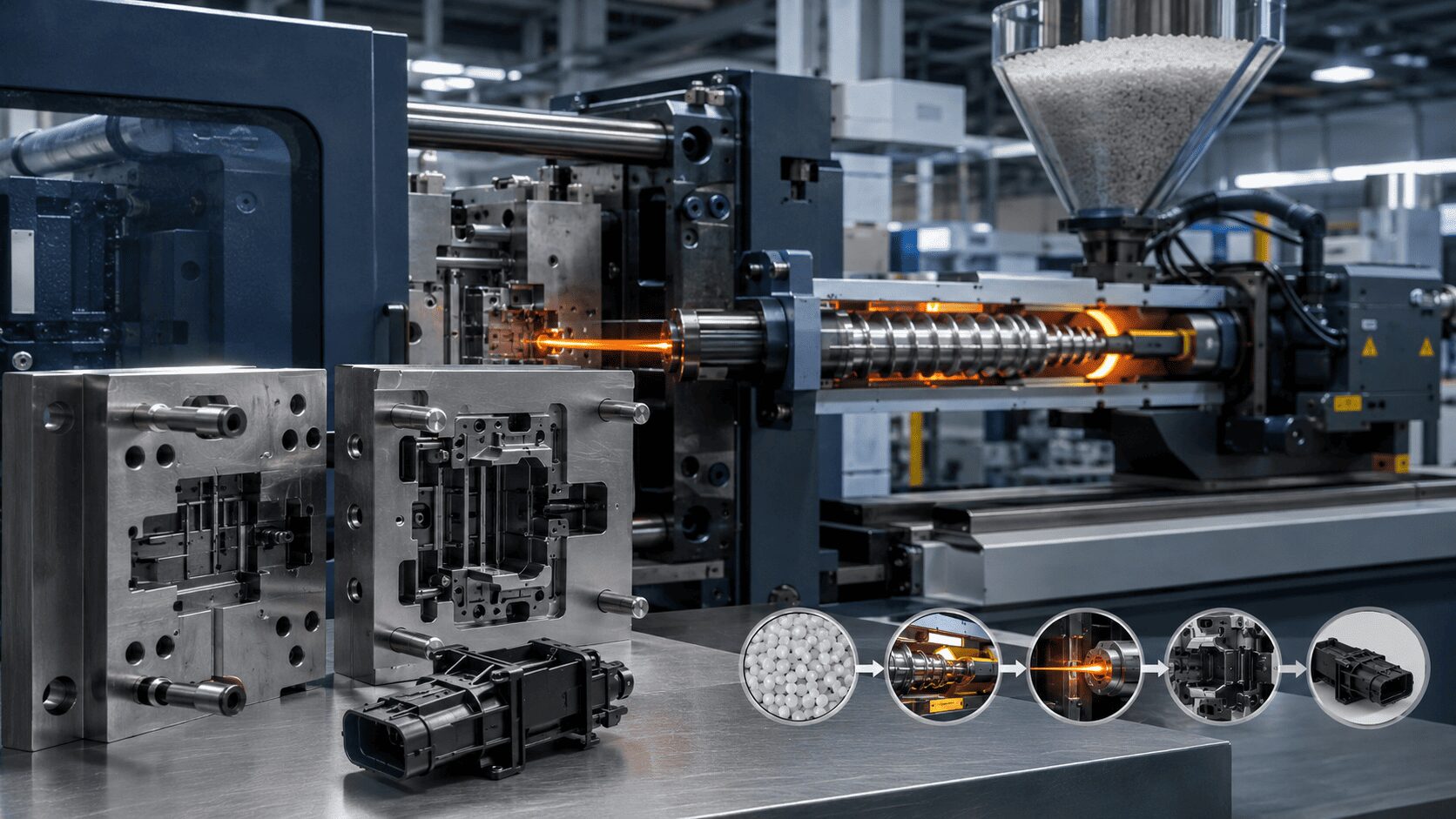 injection molding process for custom plastic components.