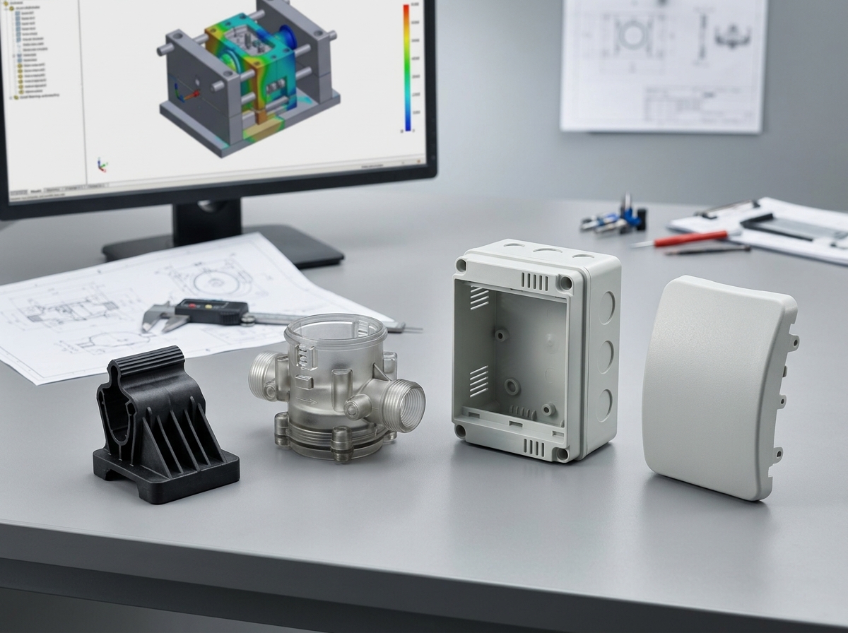 Different injection moulded plastic components.