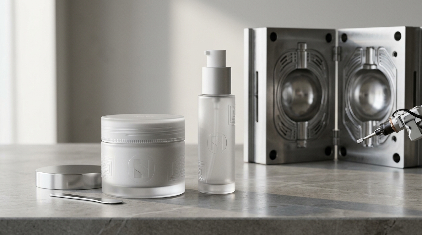 Labeless skincare containers.